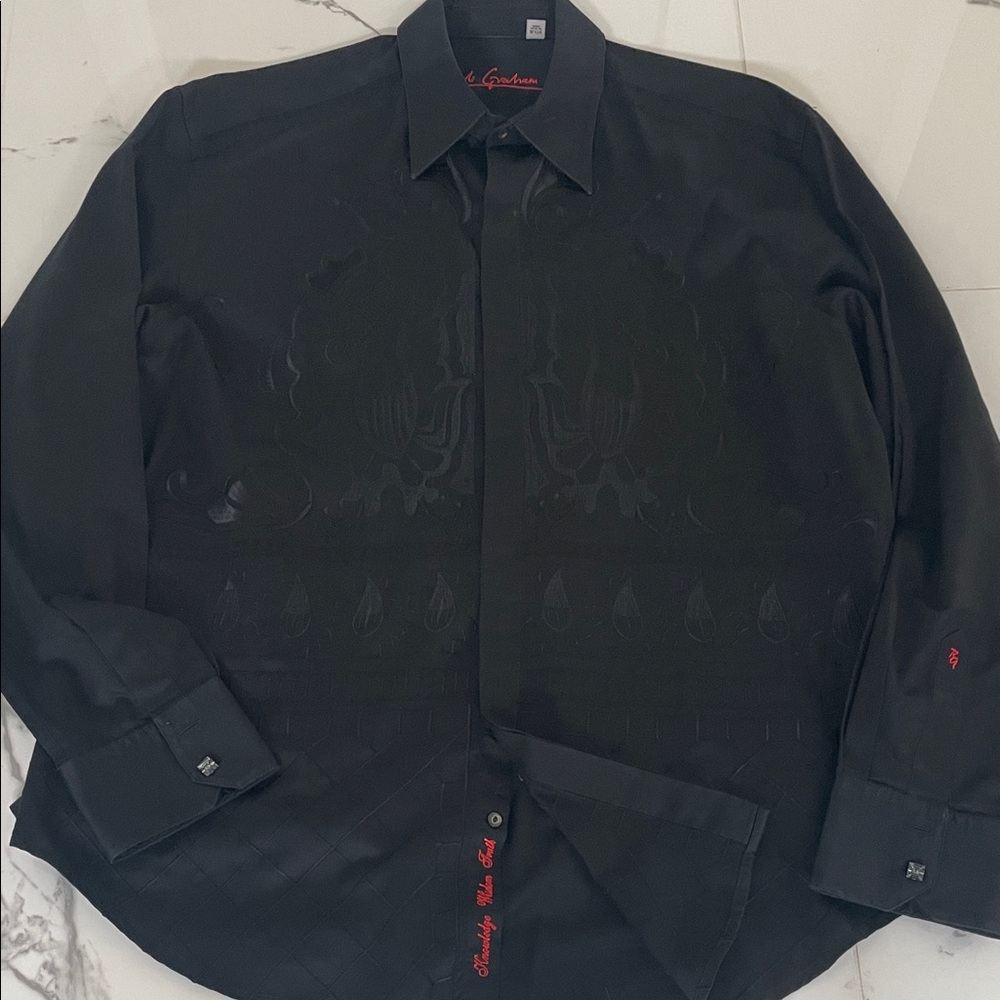 Robert Graham Black Dress Shirt with Tonal Jacquard